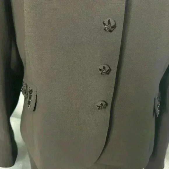 Studio Tahari Size 12 Silk Skirt Suit Brown w/Embellishments Snap Enclosure - Picture 5 of 16